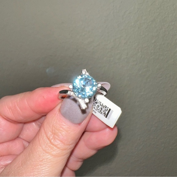 Gemstone Aquamarine and diamond ring in sterling silver - Picture 2 of 6
